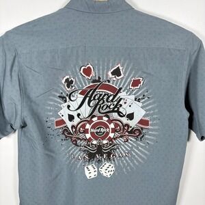 Hard Rock Cafe Las Vegas Mens Large Gray Short Sleeve Button Down Casino Shirt